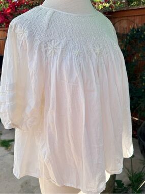 Cream Smocked Boho Peasant Top - Women